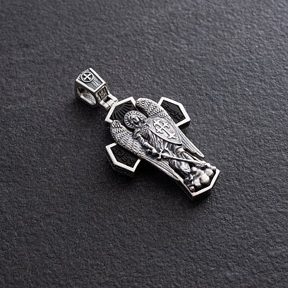 Чоловічий православний хрест "Архангел Михайло" з ебенового дерева та срібла 1445 №3