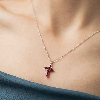 Золотой крестик с бриллиантами и рубинами пб0375nl №4