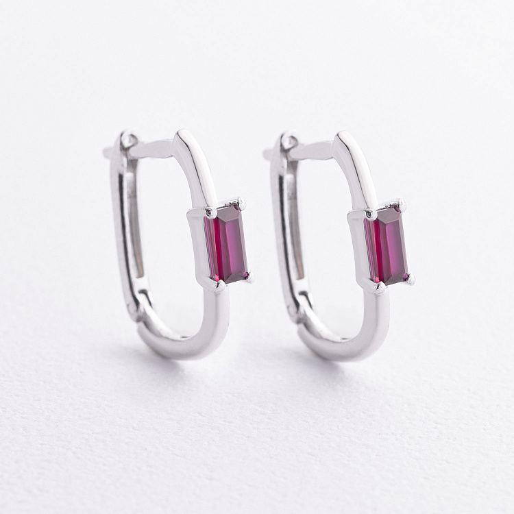 Срібні сережки з синтетичними рубінами 2614/1р-HRUB від ювелірного магазину Онікс
