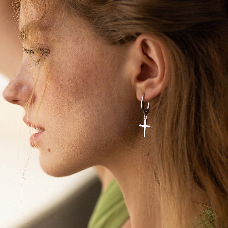 Серьги "Крестики" в белом золоте с06995 от ювелирного магазина Оникс - 5