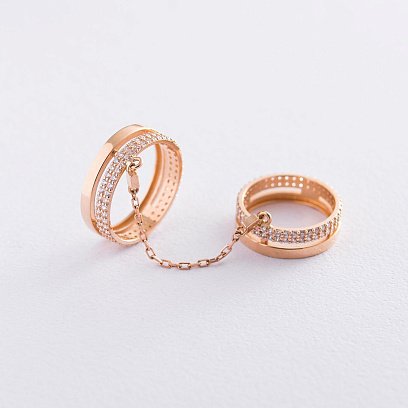 Золотое кольцо на две фаланги с фианитами к05510