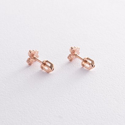 Серьги - пусеты "Пчелки" в красном золоте (фианиты) с08579 №3