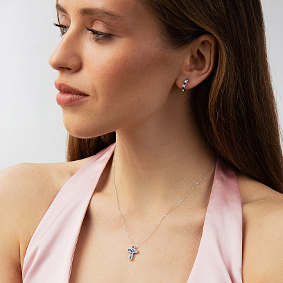 Серьги - кольца в белом золоте (бриллианты, сапфиры) сб0732ri №6