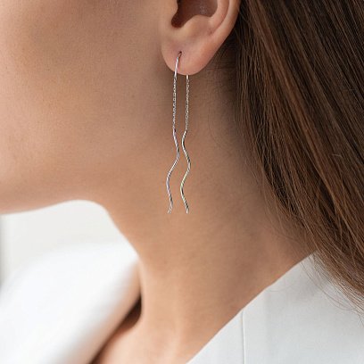 Сережки - протяжки "Завиток" з білого золота с07199