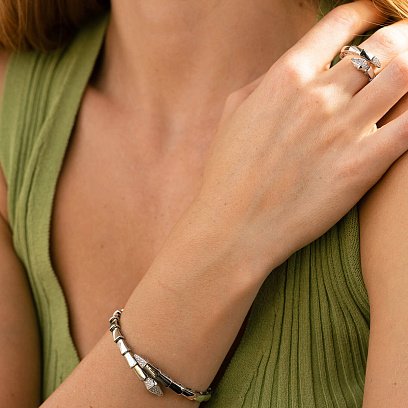 Жорсткий браслет "Змія" у білому золоті (фіаніти) б05218 №4