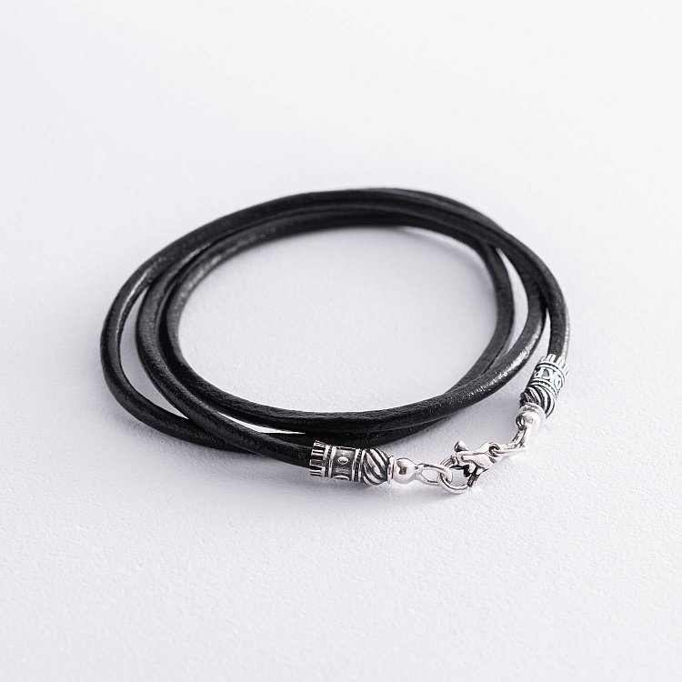 Шкіряний шнурок "Спаси і збережи" зі срібною застібкою (3 мм) 18333 від ювелірного магазину Онікс