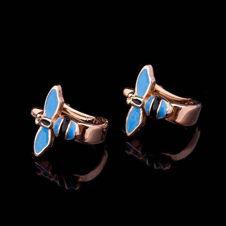 Золоті дитячі сережки з емаллю с02378 від ювелірного магазину Онікс - 1