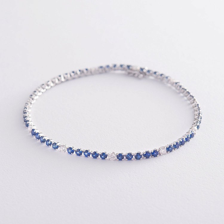 Золотой браслет с сапфирами и бриллиантами бр634 Золотой браслет с сапфирами и бриллиантами бр634 от ювелирного магазина Оникс