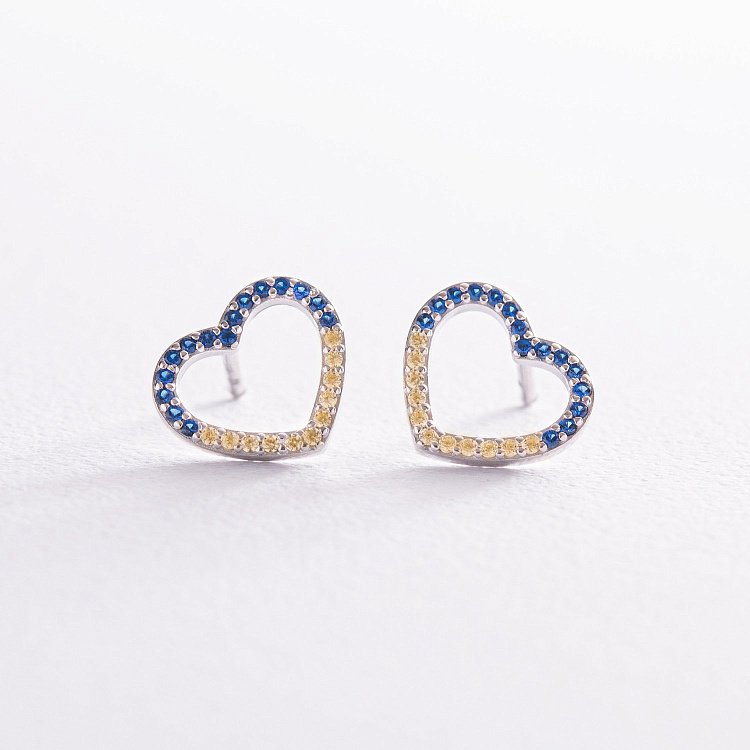 Срібні сережки - пусети "Сердечки" з фіанітами  OR121290 від ювелірного магазину Онікс