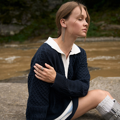 Серьга - каффа "Неповторимость" в белом золоте с07589 №12