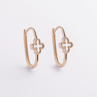 Серьги "Клевер" с перламутром (желтое золото) с09413