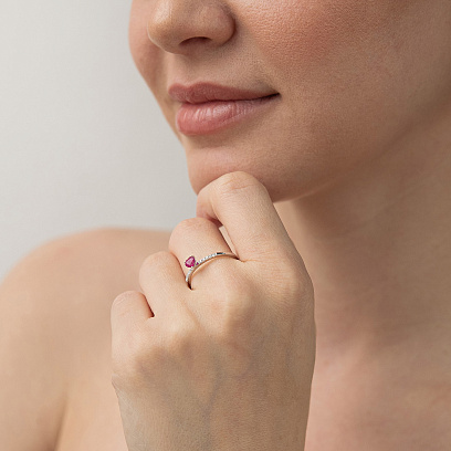 Золота каблучка "Сердечко" (діаманти, рубін) кб0623ca №4