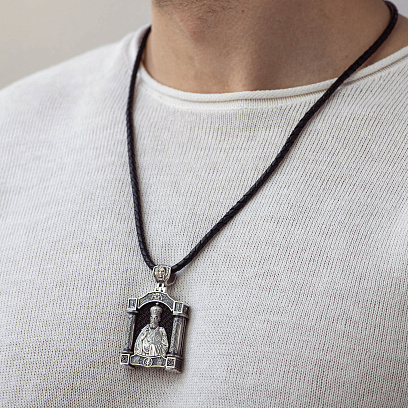 Срібний кулон "Миколай Чудотворець. Архангел Михаїл" (ебенове дерево) 1607 №6