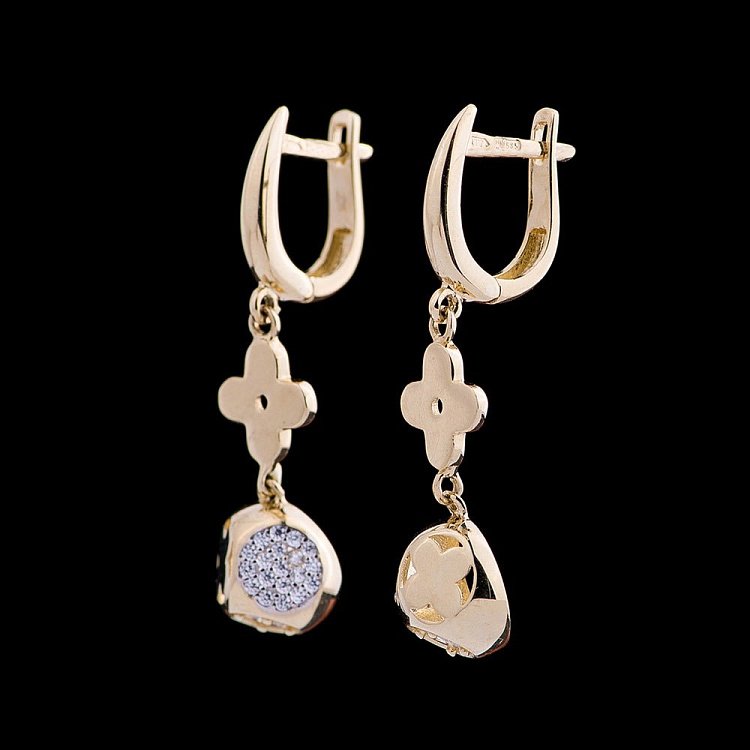 Золотые серьги (фианиты) с04489 от ювелирного магазина Оникс - 1