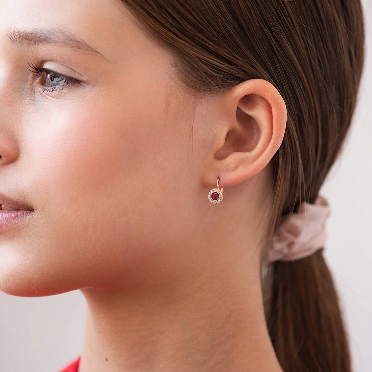 Золотые детские серьги с розовыми и белыми фианитами с09244 от ювелирного магазина Оникс - 3