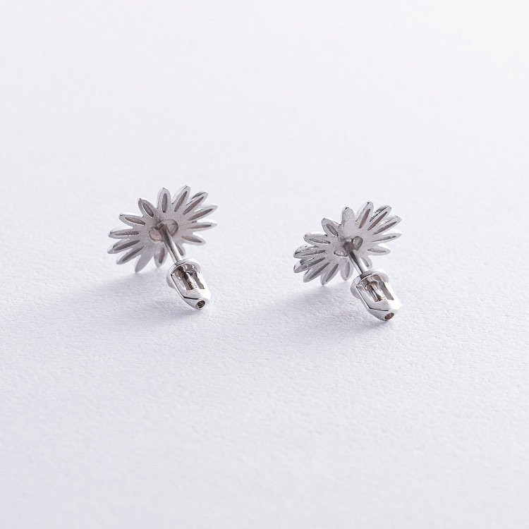 Серьги - пусеты "Подсолнухи" в белом золоте с08672 от ювелирного магазина Оникс - 2