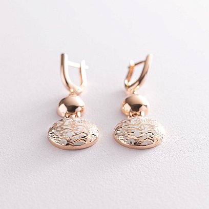 Золотые серьги с белой эмалью с05456 №3