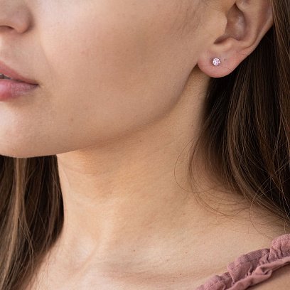 Серебряные серьги-гвоздики с фианитами 121890 №2