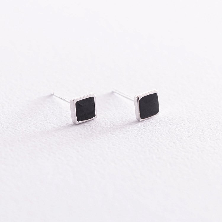 Срібні сережки-пусети "Квадратики" (емаль) 122845 від ювелірного магазину Онікс