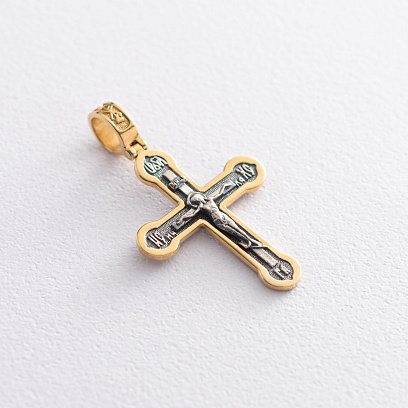Срібний хрестик "Розп'яття. Спаси і збережи" (чорніння, позолота) 132527 №6