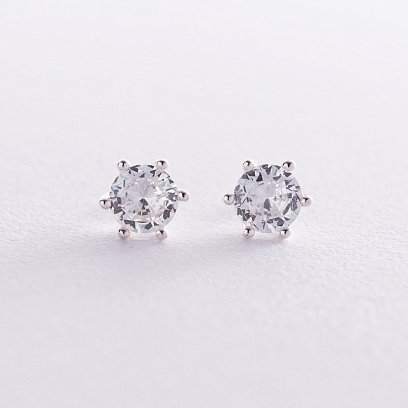 Срібні сережки - пусети з фіанітами 122333 №5