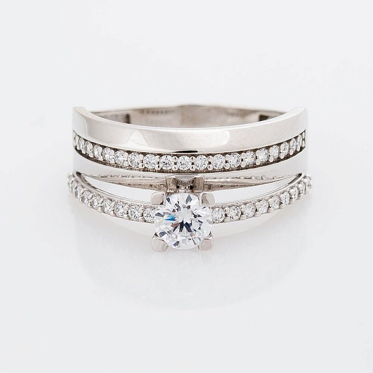 Золота каблучка з фіанітами к04894 від ювелірного магазину Онікс - 1