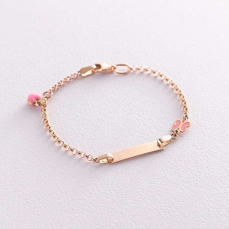 Золотой детский браслет "Бабочка и Сердечко" с эмалью б04578 от ювелирного магазина Оникс