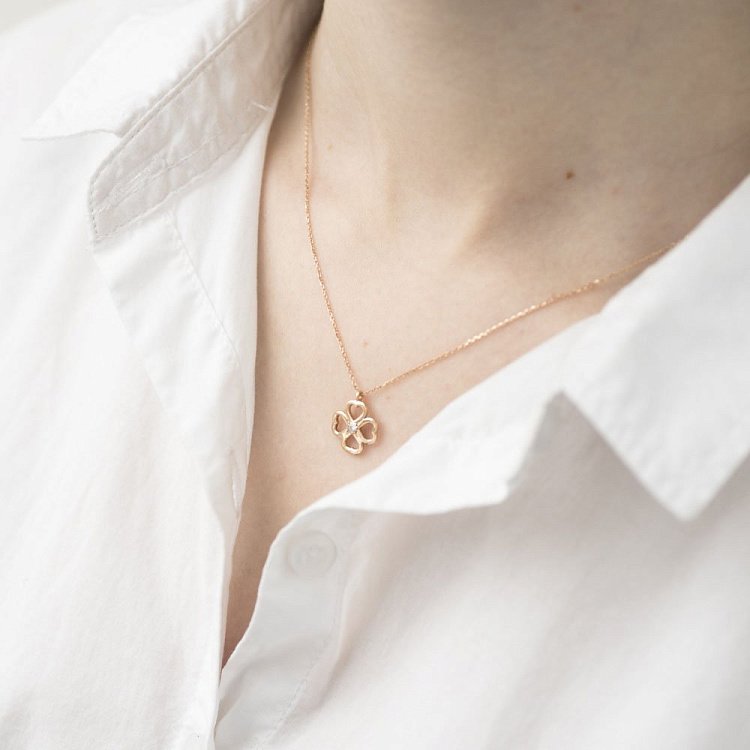 Золотое колье "Клевер" (фианит) кол01351 от ювелирного магазина Оникс - 1