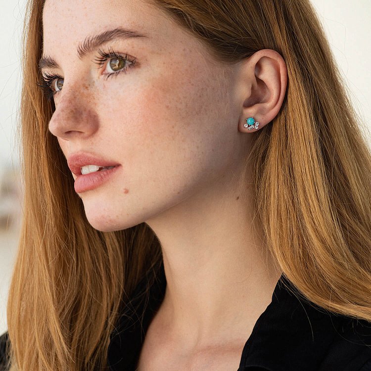 Золоті сережки - пусети (діаманти, бірюза) сб0504ca від ювелірного магазину Онікс - 1