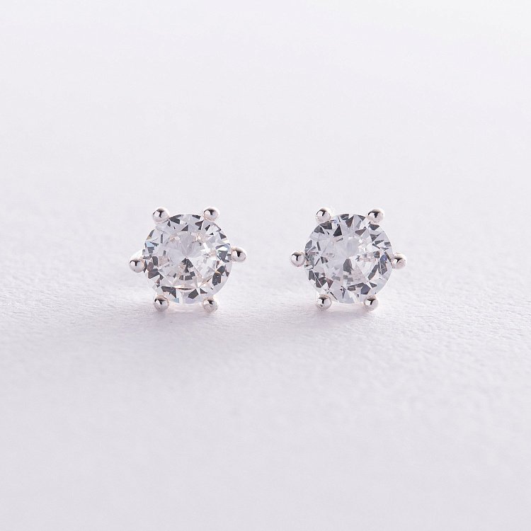 Срібні сережки - пусети з фіанітами 122333 від ювелірного магазину Онікс - 5