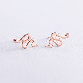 Серьги - пусеты "Змеи" в красном золоте с07880