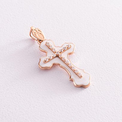 Золотой крестик с эмалью и фианитами 270043Е