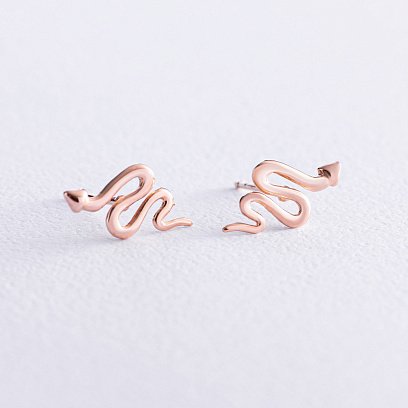 Серьги - пусеты "Змеи" в красном золоте с07880