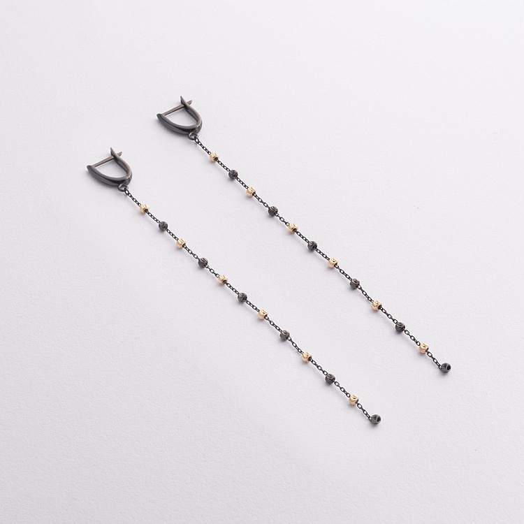 Золотые серьги "Шарики на цепочке" с09438 от ювелирного магазина Оникс - 1