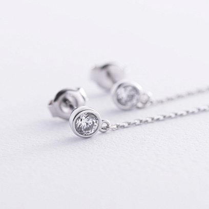 Золоті сережки "Монетки на ланцюжку" з фіанітами с08710 №5