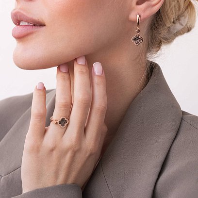 Каблучка "Конюшина" в червоному золоті (фіаніти) к06917 №4