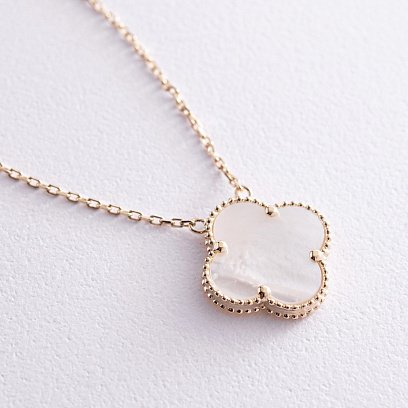 Колье "Клевер" в желтом золоте (перламутр) кол02381 №4