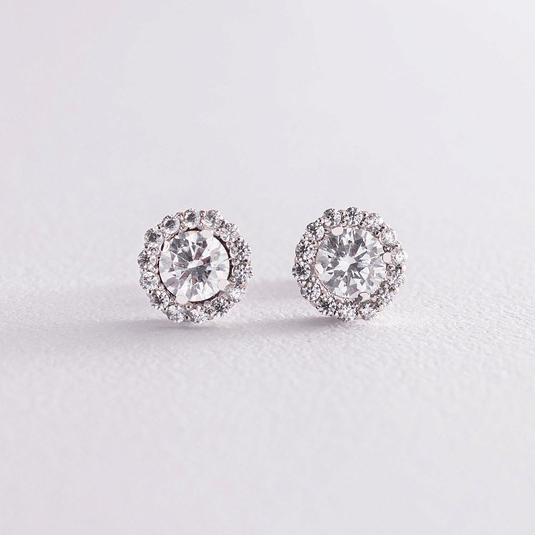 Золотые серьги - пусеты с фианитами с07302 от ювелирного магазина Оникс