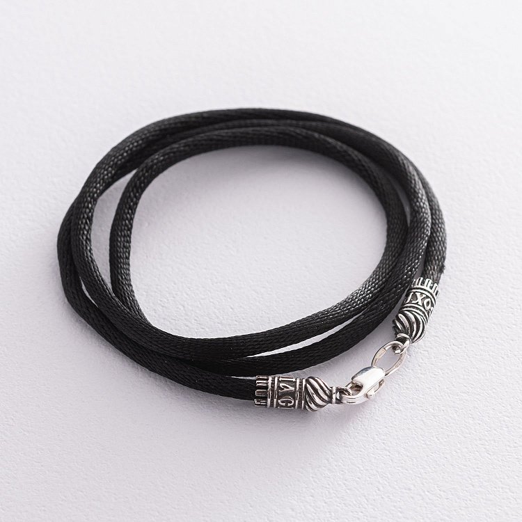 Шовковий шнурок "Спаси і збережи" зі срібною застібкою (3 мм) 18332 від ювелірного магазину Онікс