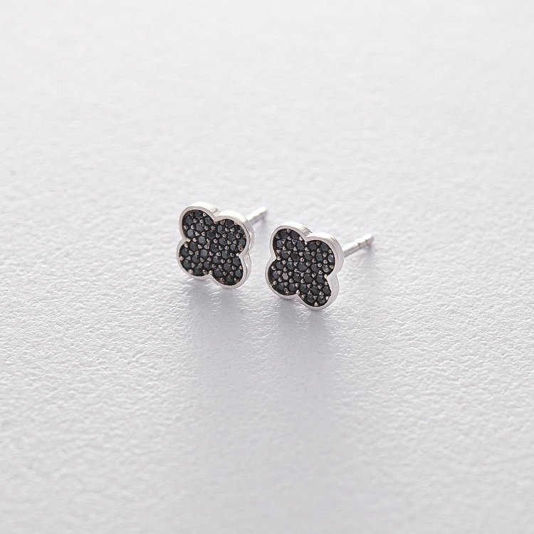 Золоті сережки-пусети "Конюшина" (чорні фіаніти) с05632 від ювелірного магазину Онікс