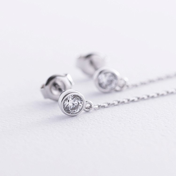 Золоті сережки "Монетки на ланцюжку" з фіанітами с08710 від ювелірного магазину Онікс - 4