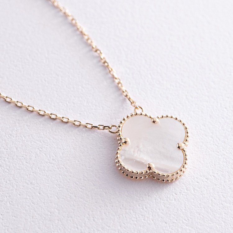 Колье "Клевер" в желтом золоте (перламутр) кол02381 от ювелирного магазина Оникс - 3