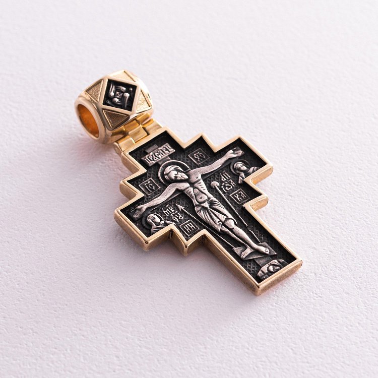 Срібний хрестик з позолотою "Розп'яття. Ікона Божої Матері "Неопалима Купина" 132303 від ювелірного магазину Онікс
