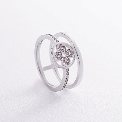 Каблучка "Конюшина" в білому золоті (жовті фіаніти) к07445