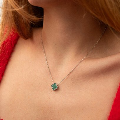 Срібне кольє "Конюшина" з малахітом 18186 №2