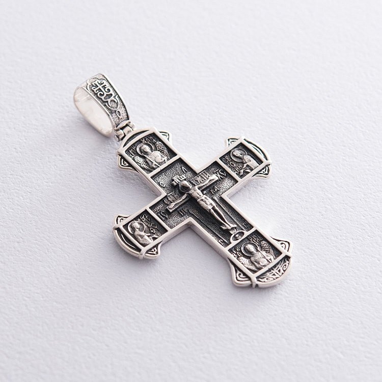 Серебряный крест "Распятие Христово. Молитва к Спасителю"  132485 от ювелирного магазина Оникс