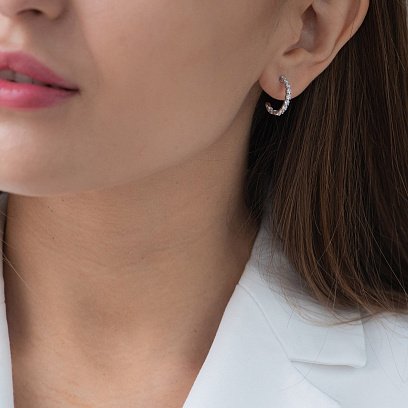 ﻿Сережки-пусети з фіанітами в сріблі 122896 №2