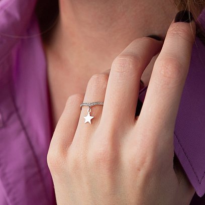 Золота каблучка "Зірочка" з фіанітами к06792 №4