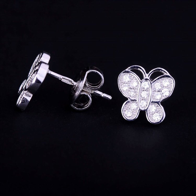 Сережки-пусети "Метелики" з фіанітами, родій (10мм) 121106 від ювелірного магазину Онікс - 2