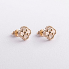 Cерьги - пусеты "Клевер" в желтом золоте с09670 от ювелирного магазина Оникс - 1